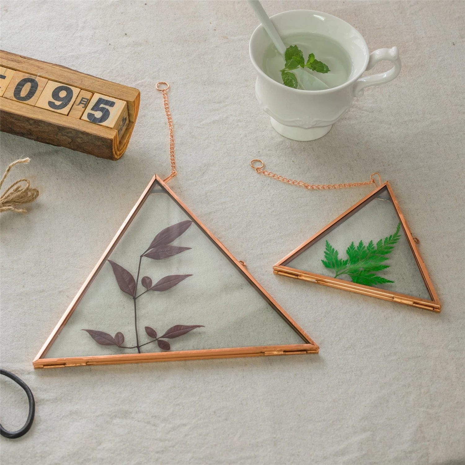 Hanging Triangle Herbarium Copper Glass Frame For Pressed Flowers Dried Flowers Poster 4 Hanging Triangle Herbarium Copper Glass Frame For Pressed Flowers Dried Flowers Poster - Image 4