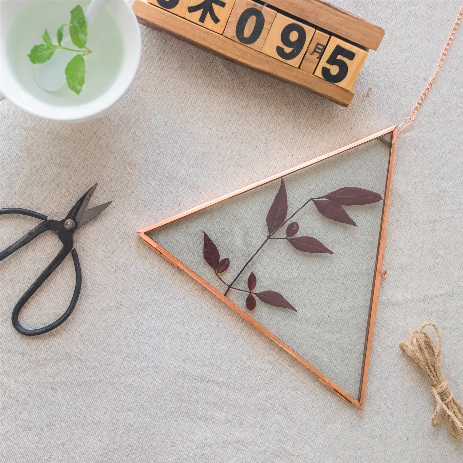 Hanging Triangle Herbarium Copper Glass Frame For Pressed Flowers Dried Flowers Poster 5 Hanging Triangle Herbarium Copper Glass Frame For Pressed Flowers Dried Flowers Poster - Image 5