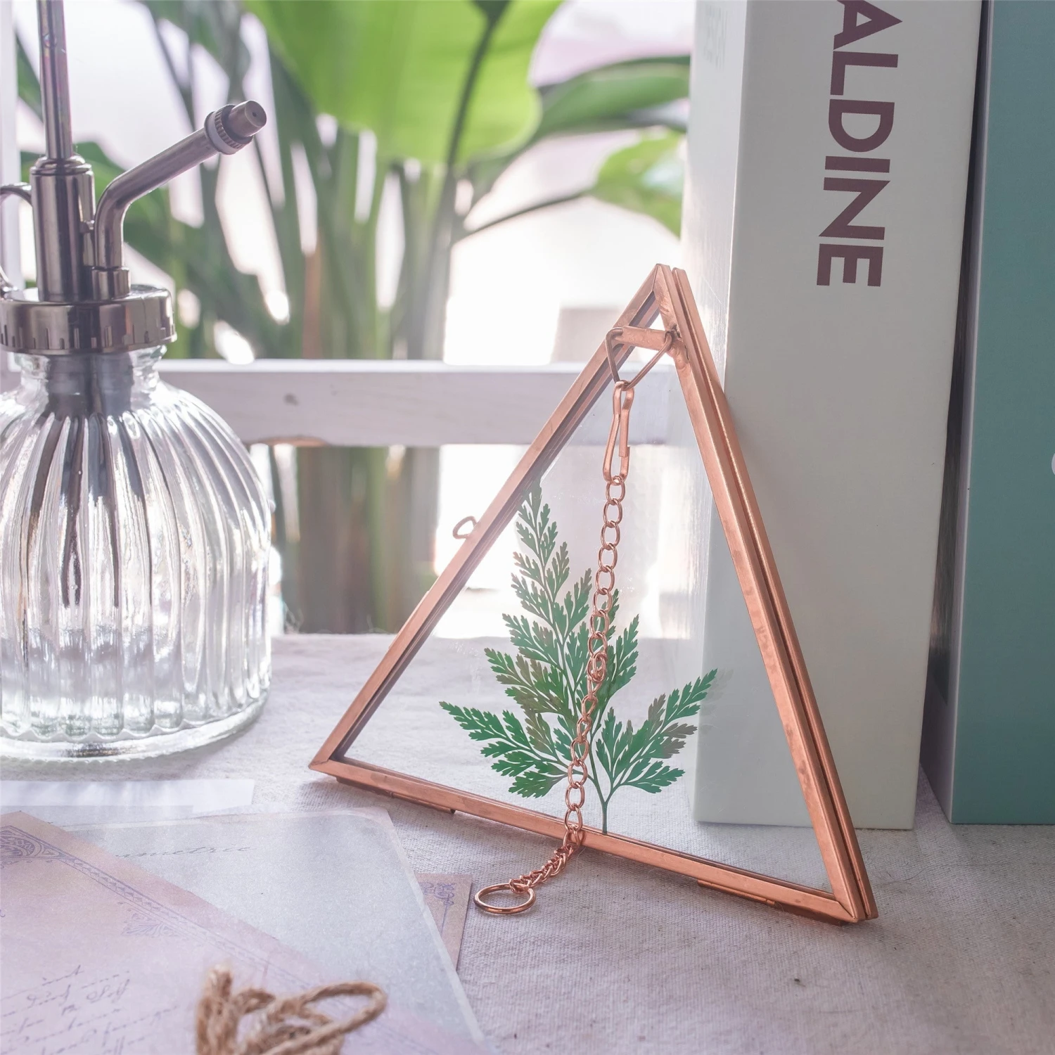 Hanging Triangle Herbarium Copper Glass Frame For Pressed Flowers Dried Flowers Poster 8 Hanging Triangle Herbarium Copper Glass Frame For Pressed Flowers Dried Flowers Poster - Image 8