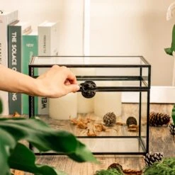 Black Geometric Glass Card Box Terrarium Foot Latch Handmade Rectangular For Wedding Receiption Wishwell Keepsake -Ncyp Garden Sale Shop 5125