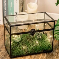 Ncyp Garden Sale Shop 37 Black Geometric Glass Card Box Terrarium Foot Latch Handmade Rectangular For Wedding Receiption Wishwell Keepsake