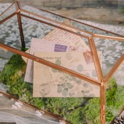 Large Geometric Glass Card Box Terrarium With Slot And Heart Lock, Foot, Gold, Handmade, Brass,for Wedding Receiption, Wishwell, Keepsake Centerpiece -Ncyp Garden Sale Shop 5328