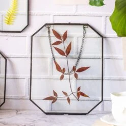 Wall Hanging Black Long Octagon Herbarium Brass Glass Frame For Pressed Flowers Dried Floating Frame