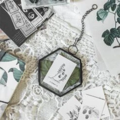 Handmade Black Vintage Brass Floating Hanging Glass Hexagon Picture Photo Frame Small Side Length 2"