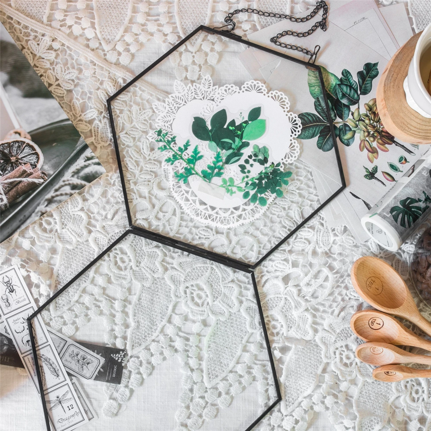 Hanging Black Hexagon Herbarium Brass Glass Frame For Pressed Flowers Dried Flowers Floating Frame 9 Hanging Black Hexagon Herbarium Brass Glass Frame For Pressed Flowers Dried Flowers Floating Frame - Image 9