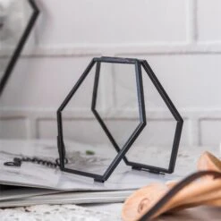 Handmade Black Vintage Brass Floating Hanging Glass Hexagon Picture Photo Frame Small Side Length 2" -Ncyp Garden Sale Shop 8726