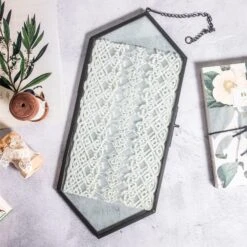 NCYP Vintage Black Brass Floating Hanging Glass Long Hexagon Photo Frame For Fern, Pressed Flower -Ncyp Garden Sale Shop 8917