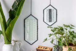 NCYP Vintage Black Brass Floating Hanging Glass Long Hexagon Photo Frame For Fern, Pressed Flower -Ncyp Garden Sale Shop 8987
