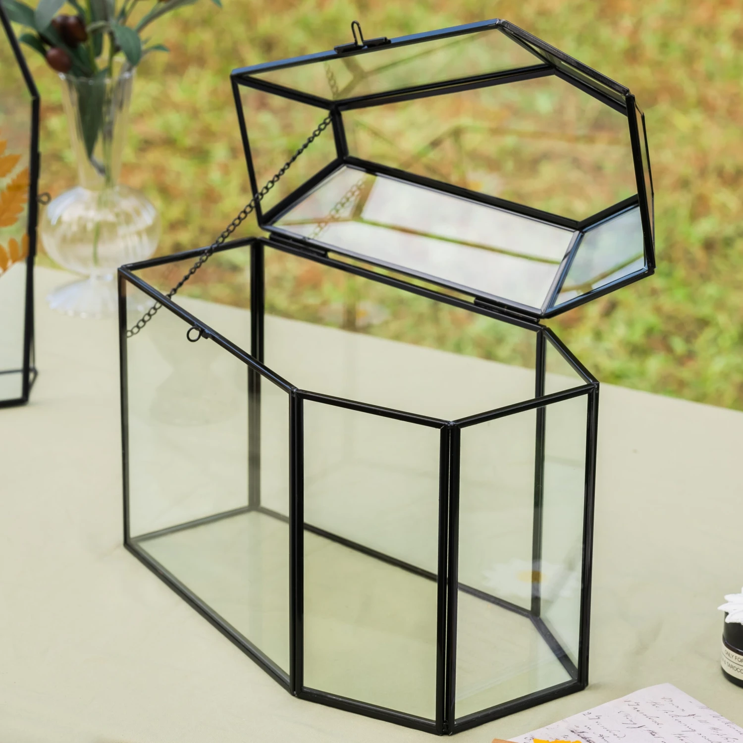 Halloween Gothic Coffin Black Geometric Glass Card Box Terrarium With Swing Lid, Heart Lock, Handmade Brass For Wedding Reception Wishwell Keepsake 10 Halloween Gothic Coffin Black Geometric Glass Card Box Terrarium With Swing Lid, Heart Lock, Handmade Brass For Wedding Reception Wishwell Keepsake - Image 10