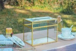 NCYP Wedding Card Box With Slot And Lock - 9.8x5.6x7.7 Inches - Gold Glass Envelope Box With Lid For Birthday Party Reception - Vintage Rectangular Centerpiece Decoration Handmade (Glass Box Only) -Ncyp Garden Sale Shop G01A1357