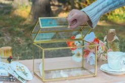 NCYP Wedding Card Box With Slot And Lock - 9.8x5.6x7.7 Inches - Gold Glass Envelope Box With Lid For Birthday Party Reception - Vintage Rectangular Centerpiece Decoration Handmade (Glass Box Only) -Ncyp Garden Sale Shop G01A1359