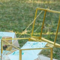 NCYP Wedding Card Box With Slot And Lock - 9.8x5.6x7.7 Inches - Gold Glass Envelope Box With Lid For Birthday Party Reception - Vintage Rectangular Centerpiece Decoration Handmade (Glass Box Only) -Ncyp Garden Sale Shop G01A1397