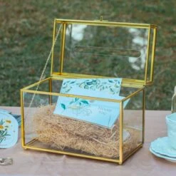 NCYP Wedding Card Box With Slot And Lock - 9.8x5.6x7.7 Inches - Gold Glass Envelope Box With Lid For Birthday Party Reception - Vintage Rectangular Centerpiece Decoration Handmade (Glass Box Only) -Ncyp Garden Sale Shop G01A1399