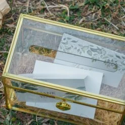 NCYP Wedding Card Box With Slot And Lock - 9.8x5.6x7.7 Inches - Gold Glass Envelope Box With Lid For Birthday Party Reception - Vintage Rectangular Centerpiece Decoration Handmade (Glass Box Only) -Ncyp Garden Sale Shop G01A1464