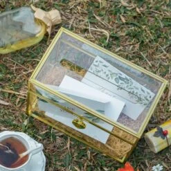 NCYP Wedding Card Box With Slot And Lock - 9.8x5.6x7.7 Inches - Gold Glass Envelope Box With Lid For Birthday Party Reception - Vintage Rectangular Centerpiece Decoration Handmade (Glass Box Only) -Ncyp Garden Sale Shop G01A1473