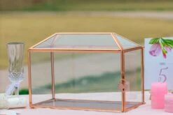 US Rose Gold Pink Pure Copper Standard Large Geometric Glass Card Box Terrarium With Slot, Lock, Handmade For Wedding Reception Wishwell -Ncyp Garden Sale Shop G01A1602