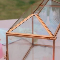 US Rose Gold Pink Pure Copper Standard Large Geometric Glass Card Box Terrarium With Slot, Lock, Handmade For Wedding Reception Wishwell -Ncyp Garden Sale Shop G01A1620
