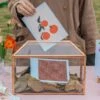 US Rose Gold Pink Pure Copper Standard Large Geometric Glass Card Box Terrarium With Slot, Lock, Handmade For Wedding Reception Wishwell