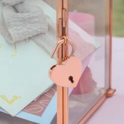 US Rose Gold Pink Pure Copper Standard Large Geometric Glass Card Box Terrarium With Slot, Lock, Handmade For Wedding Reception Wishwell -Ncyp Garden Sale Shop G01A1688