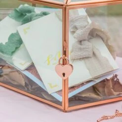 US Rose Gold Pink Pure Copper Standard Large Geometric Glass Card Box Terrarium With Slot, Lock, Handmade For Wedding Reception Wishwell -Ncyp Garden Sale Shop G01A1691