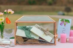 US Rose Gold Pink Pure Copper Standard Large Geometric Glass Card Box Terrarium With Slot, Lock, Handmade For Wedding Reception Wishwell -Ncyp Garden Sale Shop G01A1699