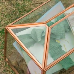 US Rose Gold Pink Pure Copper Standard Large Geometric Glass Card Box Terrarium With Slot, Lock, Handmade For Wedding Reception Wishwell -Ncyp Garden Sale Shop G01A1755