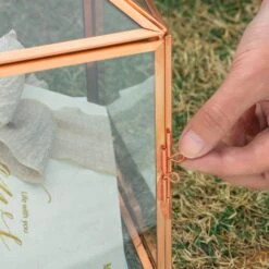 US Rose Gold Pink Pure Copper Standard Large Geometric Glass Card Box Terrarium With Slot, Lock, Handmade For Wedding Reception Wishwell -Ncyp Garden Sale Shop G01A1789