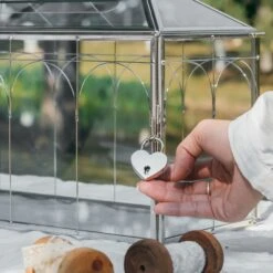 Vintage Silver Large Geometric Glass Card Box Terrarium With Slot, Heart Lock, Foot, Handmade Brass For Wedding Reception Wishwell Keepsake 38 Vintage Silver Large Geometric Glass Card Box Terrarium With Slot, Heart Lock, Foot, Handmade Brass For Wedding Reception Wishwell Keepsake -Ncyp Garden Sale Shop G01A2199