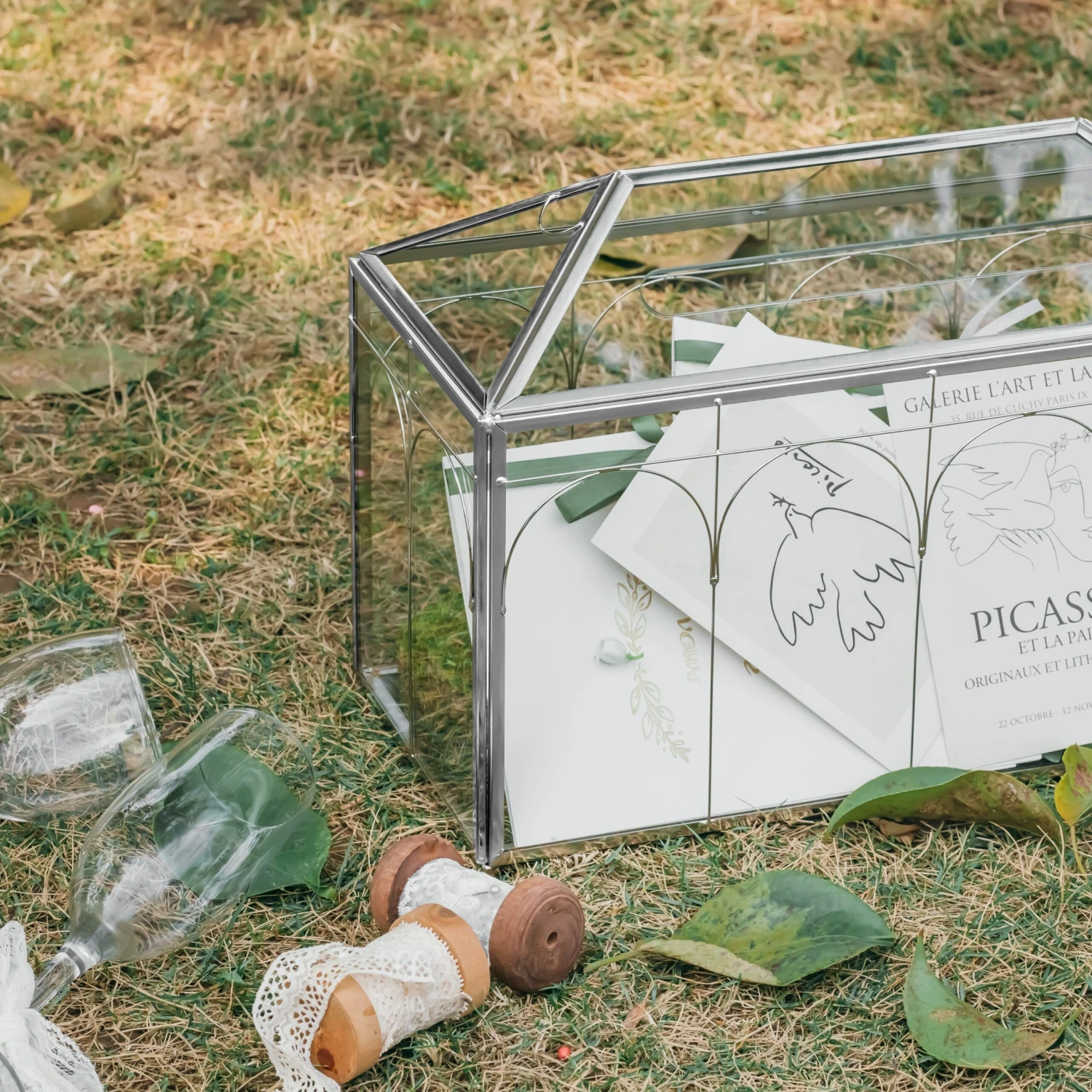 Vintage Silver Large Geometric Glass Card Box Terrarium With Slot, Heart Lock, Foot, Handmade Brass For Wedding Reception Wishwell Keepsake 7 Vintage Silver Large Geometric Glass Card Box Terrarium With Slot, Heart Lock, Foot, Handmade Brass For Wedding Reception Wishwell Keepsake - Image 7