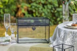 Lockable Black Geometric Glass Card Box Terrarium Foot Handmade Rectangular For Wedding Reception Wishwell Keepsake -Ncyp Garden Sale Shop G01A2502
