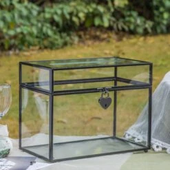 Lockable Black Geometric Glass Card Box Terrarium Foot Handmade Rectangular For Wedding Reception Wishwell Keepsake -Ncyp Garden Sale Shop G01A2537