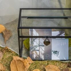 Lockable Black Geometric Glass Card Box Terrarium Foot Handmade Rectangular For Wedding Reception Wishwell Keepsake -Ncyp Garden Sale Shop G01A2684