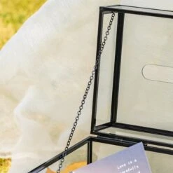 Lockable Black Geometric Glass Card Box Terrarium Foot Handmade Rectangular For Wedding Reception Wishwell Keepsake -Ncyp Garden Sale Shop G01A2731