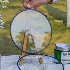 6" Black Wall Hanging RoundHerbarium Brass Glass Frame For Pressed Flowers, Poster, Double Glass, Floating Frame -Ncyp Garden Sale Shop G01A2830