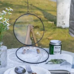 6" Black Wall Hanging RoundHerbarium Brass Glass Frame For Pressed Flowers, Poster, Double Glass, Floating Frame -Ncyp Garden Sale Shop G01A2835