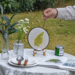 6" Black Wall Hanging RoundHerbarium Brass Glass Frame For Pressed Flowers, Poster, Double Glass, Floating Frame -Ncyp Garden Sale Shop G01A2881