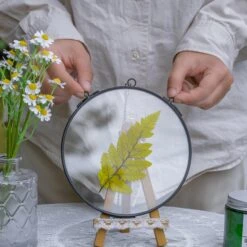 6" Black Wall Hanging RoundHerbarium Brass Glass Frame For Pressed Flowers, Poster, Double Glass, Floating Frame -Ncyp Garden Sale Shop G01A2904