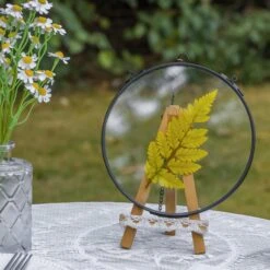 6" Black Wall Hanging RoundHerbarium Brass Glass Frame For Pressed Flowers, Poster, Double Glass, Floating Frame -Ncyp Garden Sale Shop G01A2915