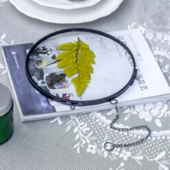 6" Black Wall Hanging RoundHerbarium Brass Glass Frame For Pressed Flowers, Poster, Double Glass, Floating Frame -Ncyp Garden Sale Shop G01A2921