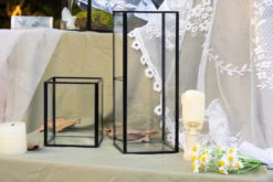 Short Handmade Black Glass Candle Holder, Square, 3.9" -Ncyp Garden Sale Shop G01A3016