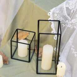 Short Handmade Black Glass Candle Holder, Square, 3.9" -Ncyp Garden Sale Shop G01A3020