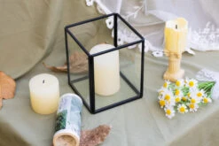 Short Handmade Black Glass Candle Holder, Square, 3.9" -Ncyp Garden Sale Shop G01A3033