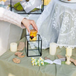 Short Handmade Black Glass Candle Holder, Square, 3.9" -Ncyp Garden Sale Shop G01A3088