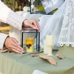 Short Handmade Black Glass Candle Holder, Square, 3.9"