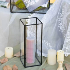 Tall Handmade Black Glass Candle Holder, Square, 9.8" Tall -Ncyp Garden Sale Shop G01A3101 2