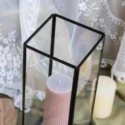 Tall Handmade Black Glass Candle Holder, Square, 9.8" Tall -Ncyp Garden Sale Shop G01A3103
