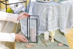 Tall Handmade Black Glass Candle Holder, Square, 9.8" Tall -Ncyp Garden Sale Shop G01A3111 2