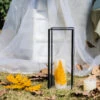 Tall Handmade Black Glass Candle Holder, Square, 9.8" Tall