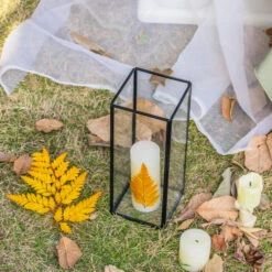 Tall Handmade Black Glass Candle Holder, Square, 9.8" Tall -Ncyp Garden Sale Shop G01A3130