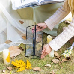 Tall Handmade Black Glass Candle Holder, Square, 9.8" Tall -Ncyp Garden Sale Shop G01A3135 2